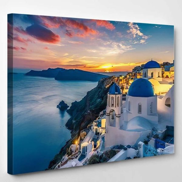 Beautiful View Churches Oia Village Santorini Christian Premium Multi Canvas Prints, Multi Piece Panel Canvas Luxury Gallery Wall Fine Art Print