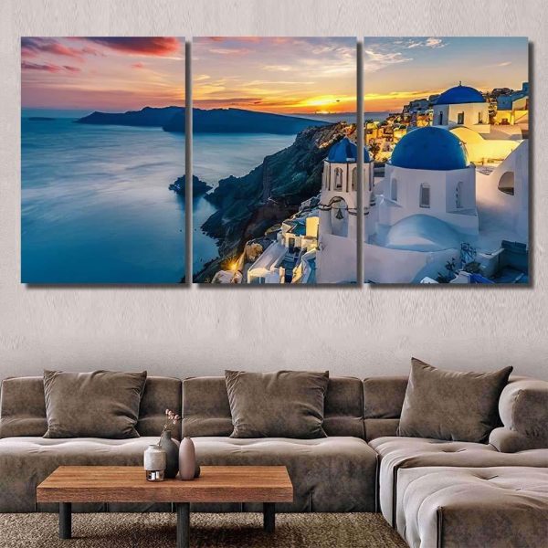 Beautiful View Churches Oia Village Santorini Christian Premium Multi Canvas Prints, Multi Piece Panel Canvas Luxury Gallery Wall Fine Art Print - Image 5