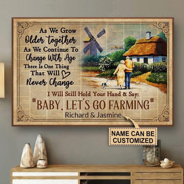 here Gifts Personalized Farming Old Couple Grow Older Canvas Home Decor - Image 2