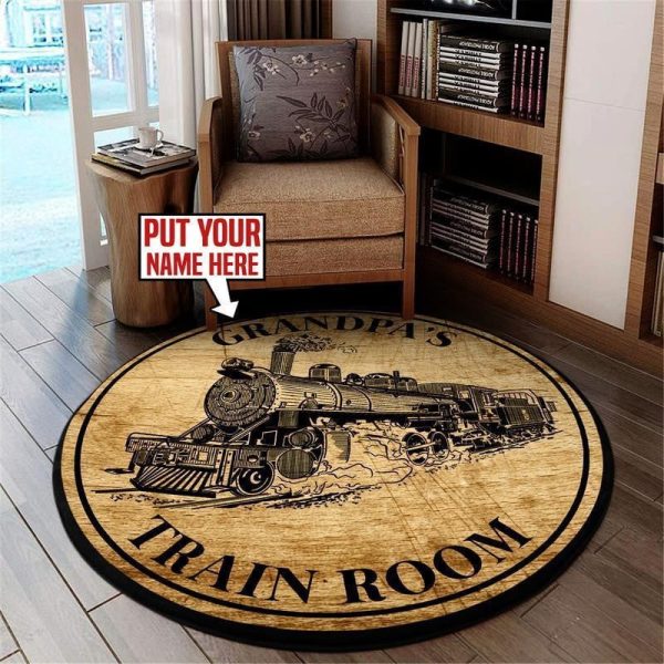 Personalized Train Room Steam Locomotive Round Mat Round Floor Mat Room Rugs Carpet Outdoor Rug Washable Rugs