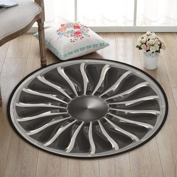 Aircraft Living Room Round Mat Circle Rug Jet Turbin