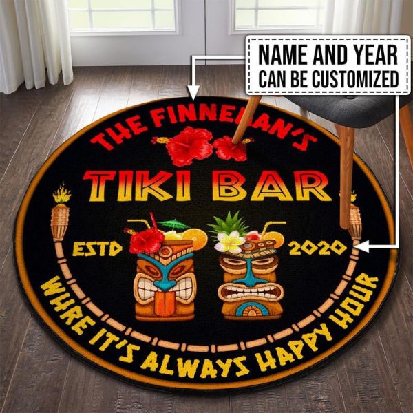 Personalized Tiki Bar Round Mat Round Floor Mat Room Rugs Carpet Outdoor Rug Washable Rugs