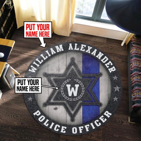 Personalized Police Officer Round Mat Round Floor Mat Room Rugs Carpet Outdoor Rug Washable Rugs