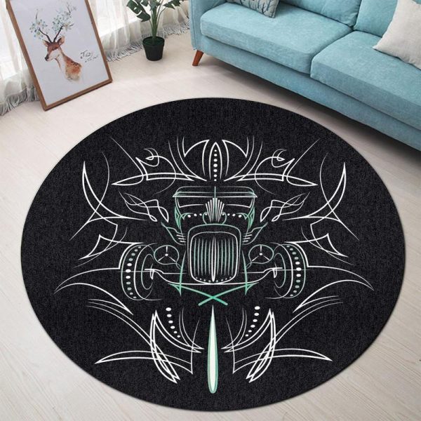 Pinstripe Hot Rod Rat Rod Round Mat Round Floor Mat Room Rugs Carpet Outdoor Rug Washable Rugs - Image 3