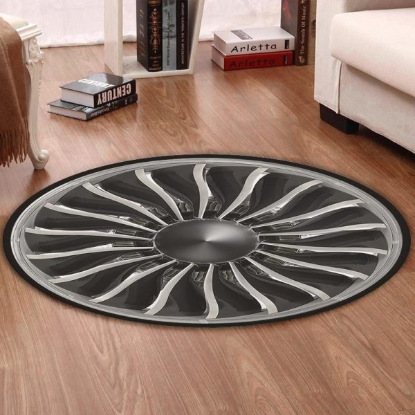 Aircraft Living Room Round Mat Circle Rug Jet Turbin - Image 2