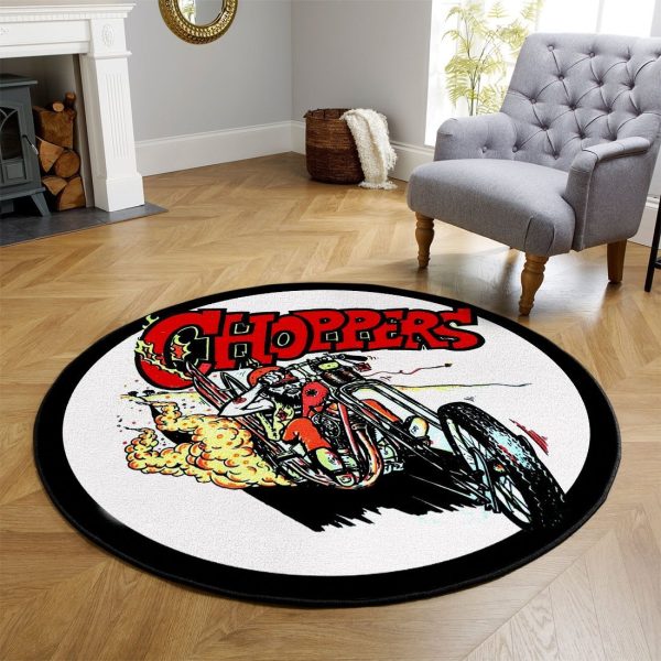 Chopper Motor Cycle Round Mat Round Floor Mat Room Rugs Carpet Outdoor Rug Washable Rugs - Image 2