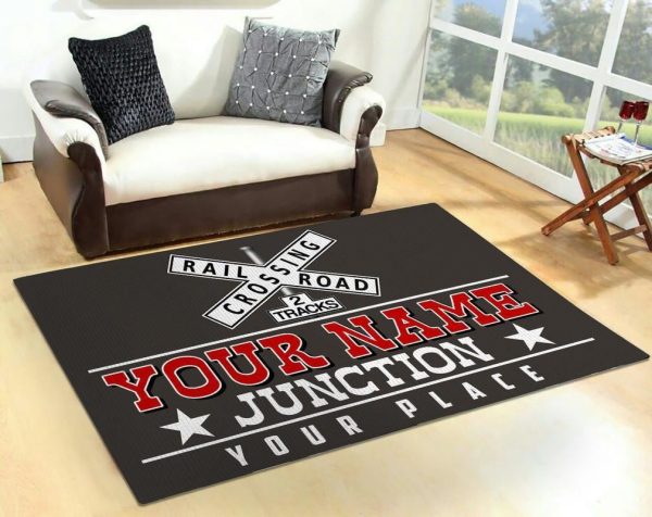 personalized railroad crossing 2 track rug 05841 Living Room Rugs, Bedroom Rugs, Kitchen Rugs - Image 2