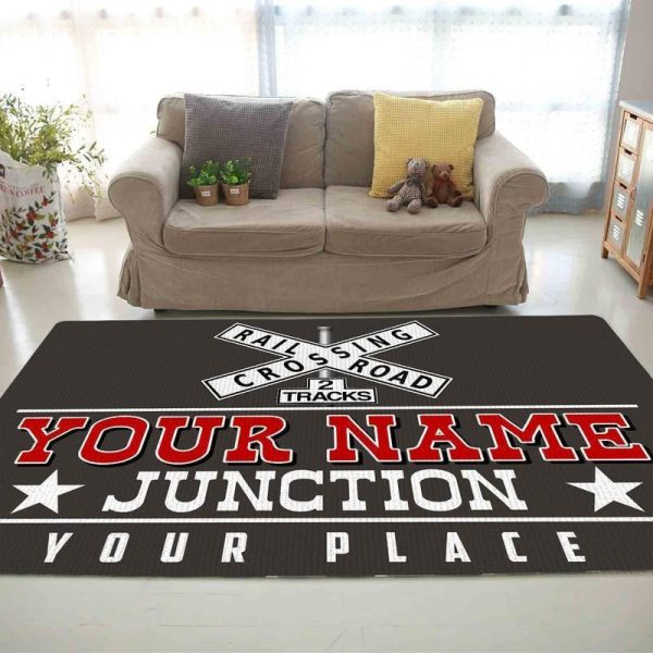 personalized railroad crossing 2 track rug 05841 Living Room Rugs, Bedroom Rugs, Kitchen Rugs - Image 3