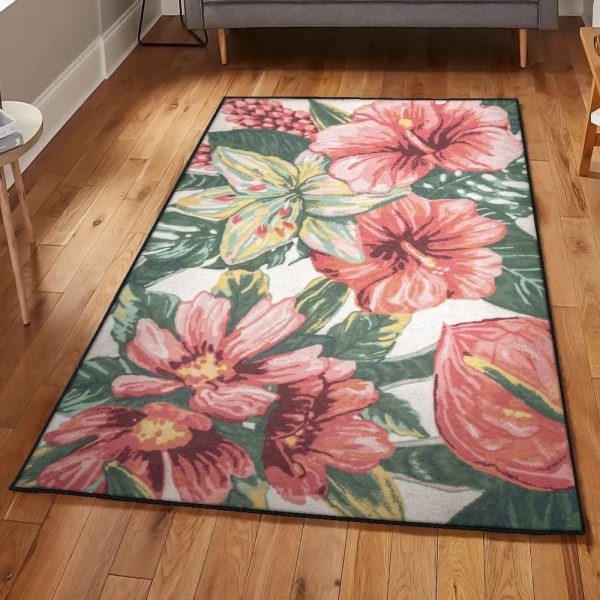 Hibiscus Tropical Majestic Lush Hibiscus Rug Rectangle Rugs Washable Area Rug Non-Slip Carpet For Living Room Bedroom