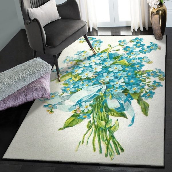 Large Forget Me Not Rug Rectangle Rugs Washable Area Rug Non-Slip Carpet For Living Room Bedroom