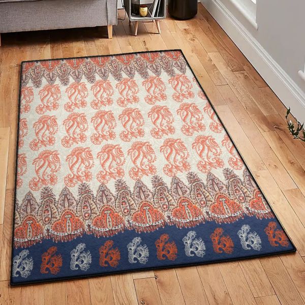 Green Park Carpet Burnt Orange Brown And Beige Western Paisley Park Print Bohemian Rug Rectangle Rugs Washable Area Rug Non-Slip Carpet For Living Room Bedroom