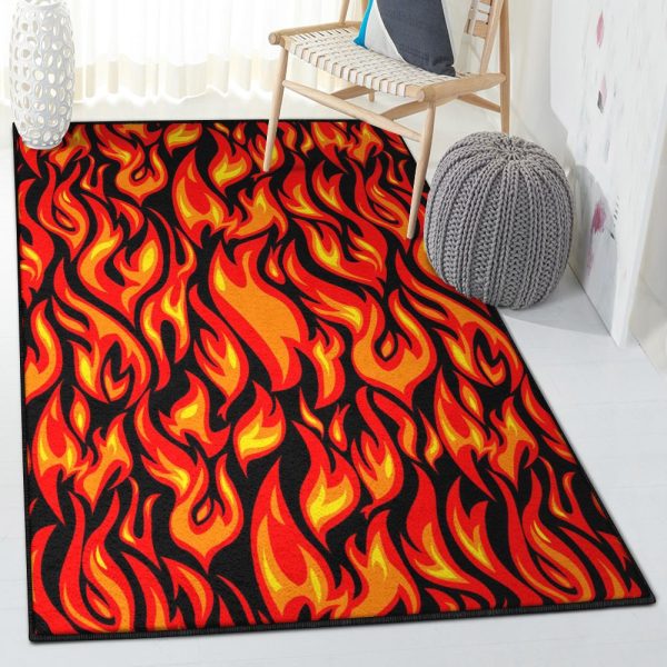 Flame Non Shedding Flame Fire Print Pattern Rug Rectangle Rugs Washable Area Rug Non-Slip Carpet For Living Room Bedroom