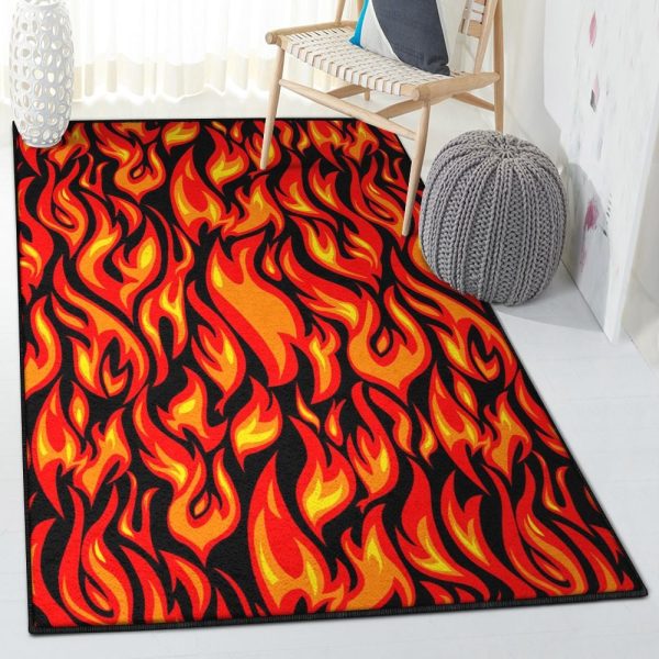 Flame Non Shedding Flame Fire Print Pattern Rug Rectangle Rugs Washable Area Rug Non-Slip Carpet For Living Room Bedroom - Image 2