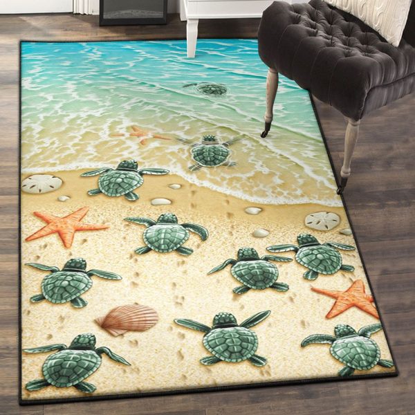 Sea Turtle Swimming Carpet Baby Turtles On The Beach Rug Rectangle Rugs Washable Area Rug Non-Slip Carpet For Living Room Bedroom