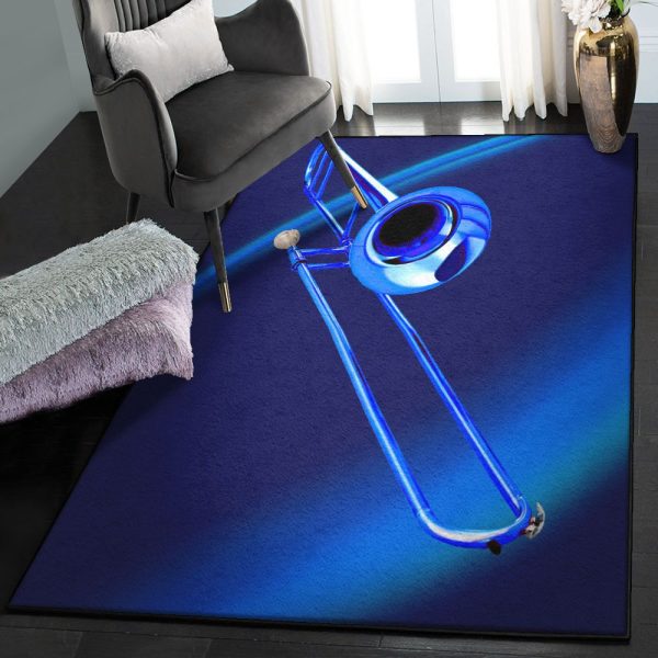 Trombone Gift Carpet Jazz Trombone Blue Rug Rectangle Rugs Washable Area Rug Non-Slip Carpet For Living Room Bedroom