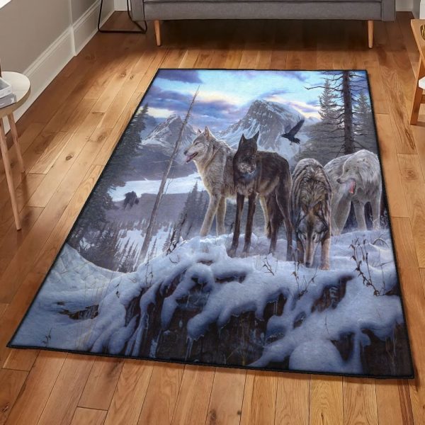 Mythical Creatures Art Deco Rug Wolf Rug Rectangle Rugs Washable Area Rug Non-Slip Carpet For Living Room Bedroom