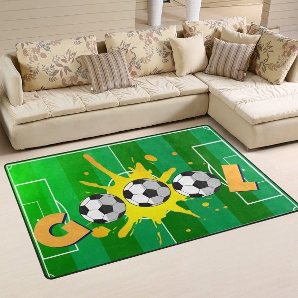 Goal Soccer Rectangle Rug Carpet Washable Rugs - Image 3