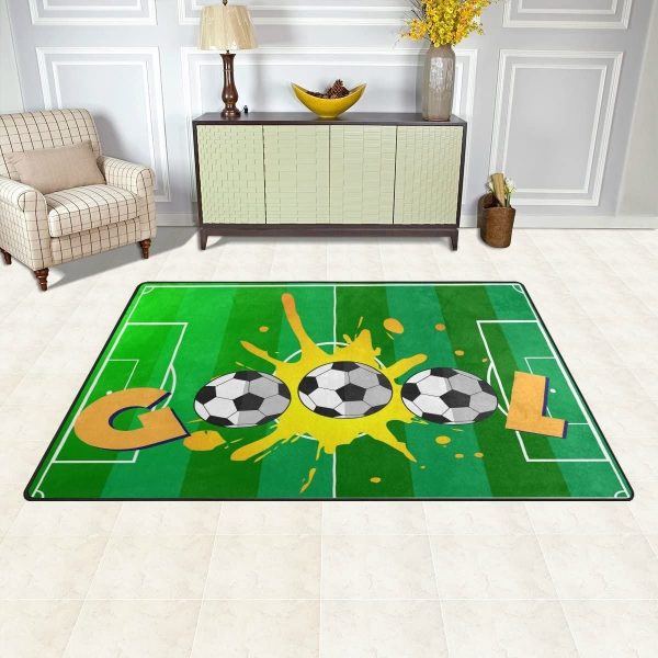 Goal Soccer Rectangle Rug Carpet Washable Rugs