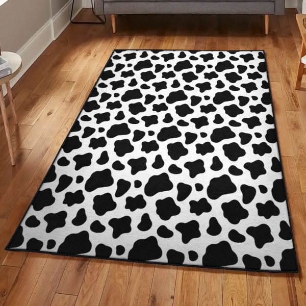 Black Playroom Rug Black And White Cow Rug Rectangle Rugs Washable Area Rug Non-Slip Carpet For Living Room Bedroom