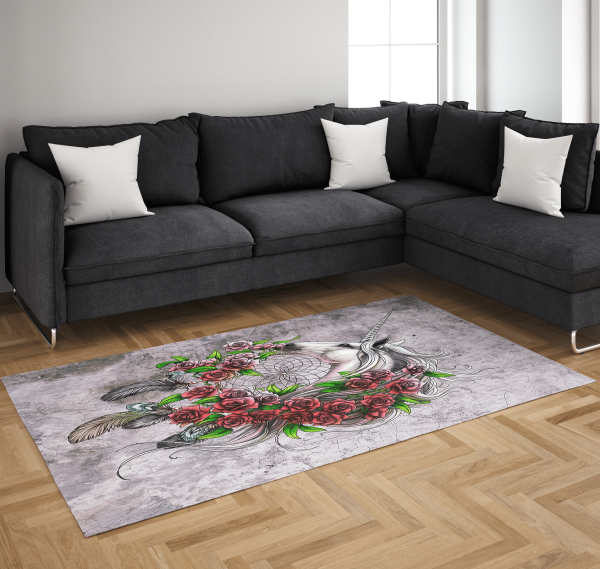 One Horned Horse Bedroom Rugs Unicorn Dreamcatcher Rug Rectangle Rugs Washable Area Rug Non-Slip Carpet For Living Room Bedroom