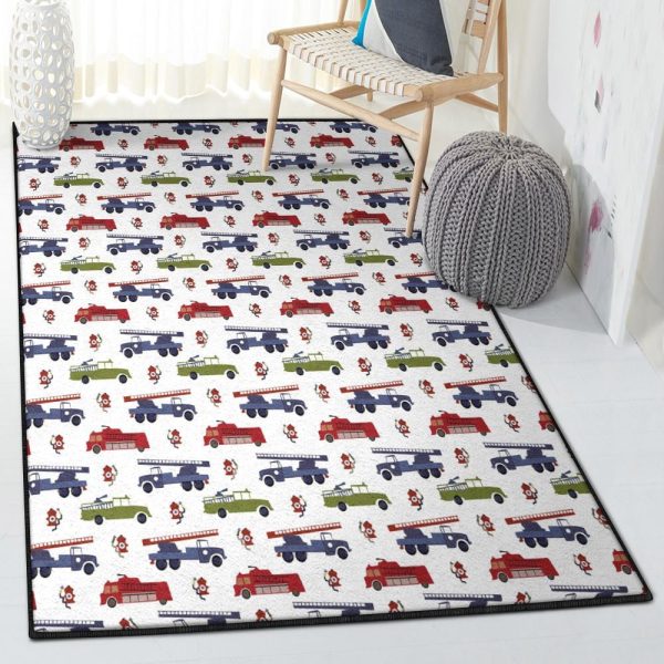 Lorry Rugs Fire Trucks Rug Rectangle Rugs Washable Area Rug Non-Slip Carpet For Living Room Bedroom