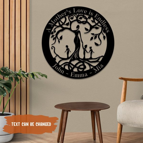 A Mother's Love Is Endless Tree Of Life Metal Sign, Mother And Three C