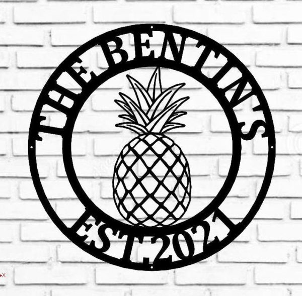 Personalized Pineapple Metal Sign Housewarming Gift Personalized Metal