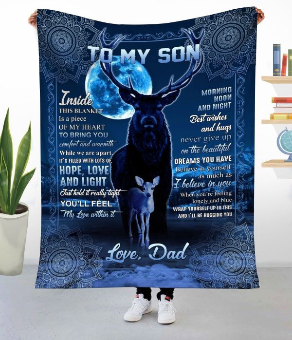 Dark Deer Dad Fleece Blanket Gift For Son Never Give Up