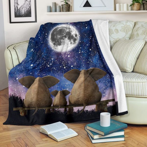 Elephant Family Beautiful Galaxy Sky Fleece Blanket Fleece Blanket