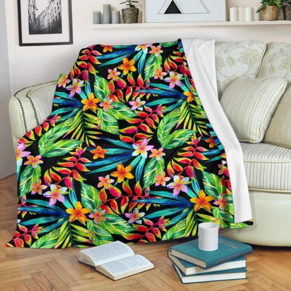 Neon Colorful Heliconia Pattern Print Design Fleece Blanket