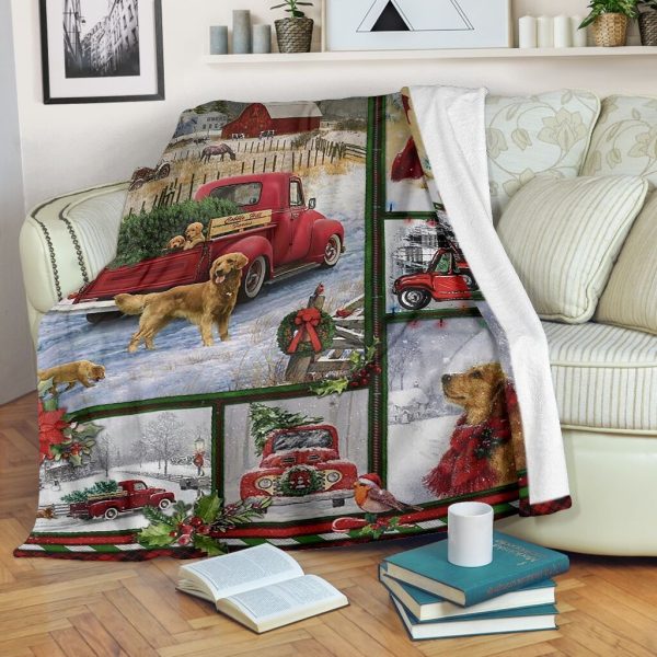 Golden Retriever Christmas Atmosphere Fleece Blanket Gift Fleece Blank