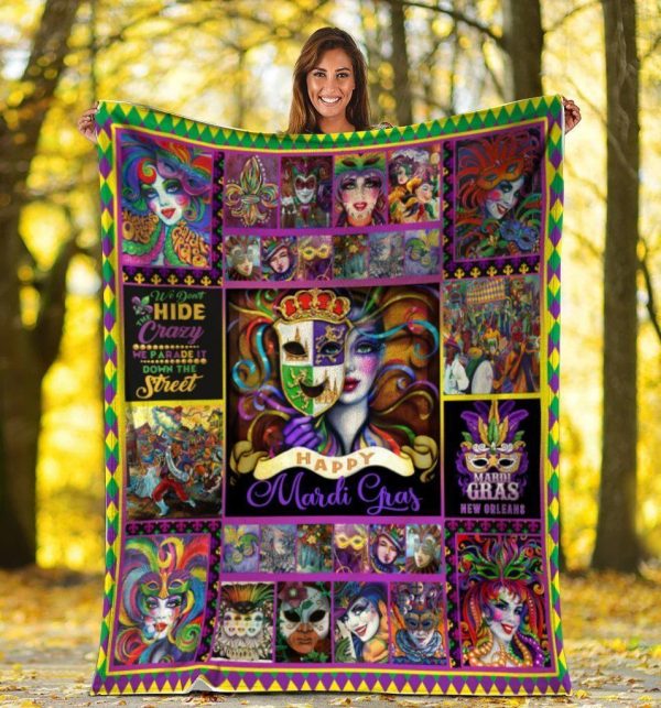 Happy Mardi Gras New Orleans Fleece Blanket