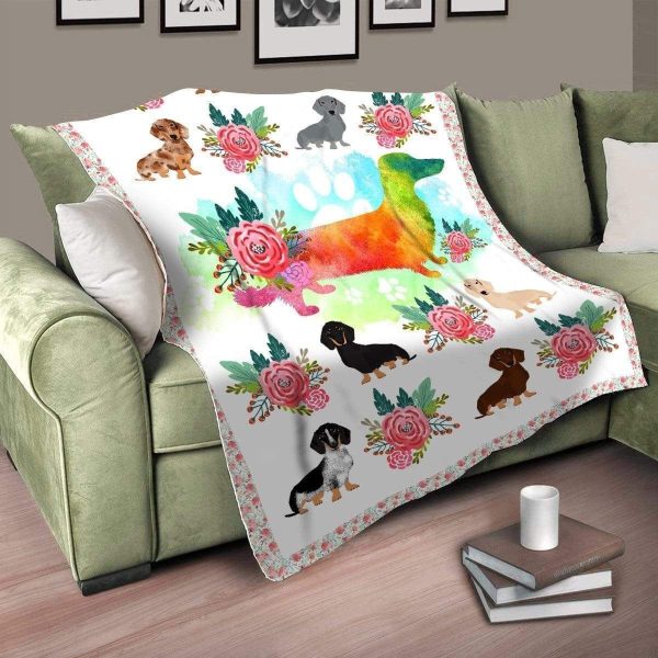 Camelia Flower And Dachshund Fleece Blanket Gift For Dog Lovers - Image 3