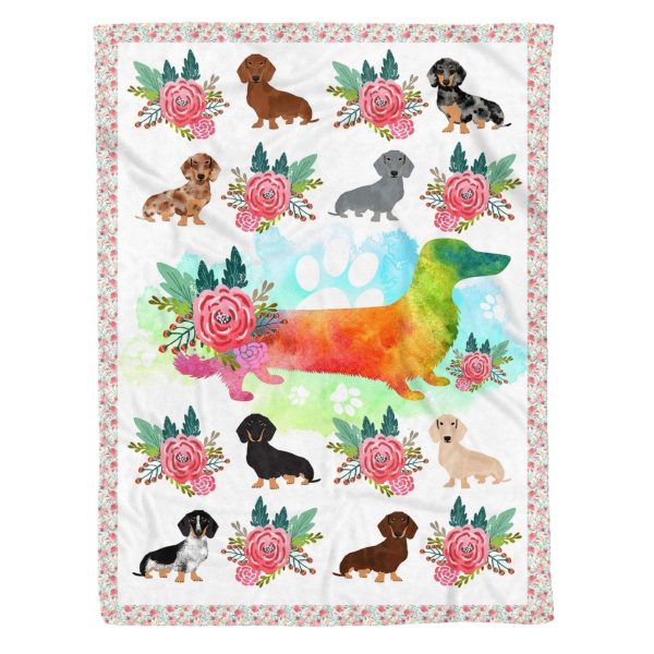 Camelia Flower And Dachshund Fleece Blanket Gift For Dog Lovers - Image 4