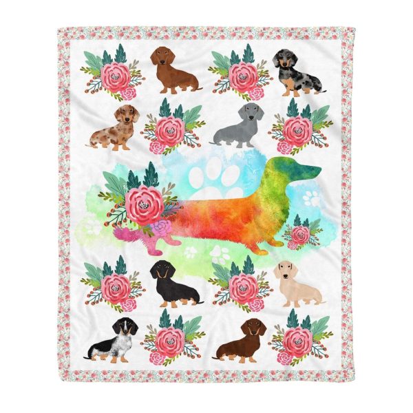 Camelia Flower And Dachshund Fleece Blanket Gift For Dog Lovers - Image 5