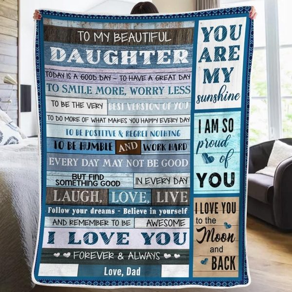 I Love You To The Moon And Back Dad Gift For Daughter Fleece Blanket - Image 2