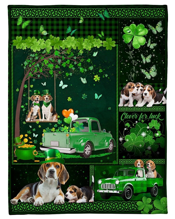 Beagle Truck Irish St Patricks Day Gift For Dog Lover Fleece Blanket - Image 2