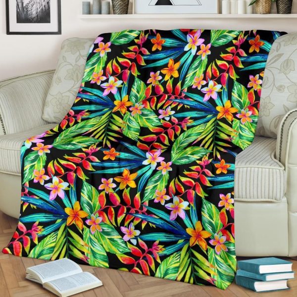 Neon Colorful Heliconia Pattern Print Design Fleece Blanket - Image 2