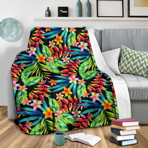 Neon Colorful Heliconia Pattern Print Design Fleece Blanket - Image 3