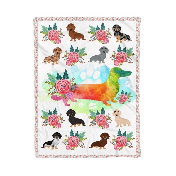 Camelia Flower And Dachshund Fleece Blanket Gift For Dog Lovers - Image 6