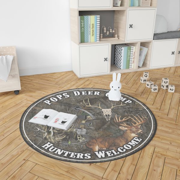 Personalized Deer Camp Round Rug, Carpet 06470 - Image 3