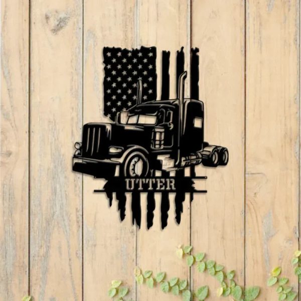 Personalized Us Flag Semi Truck Metal Wall Art Led Lights, Metal Truck - Image 4