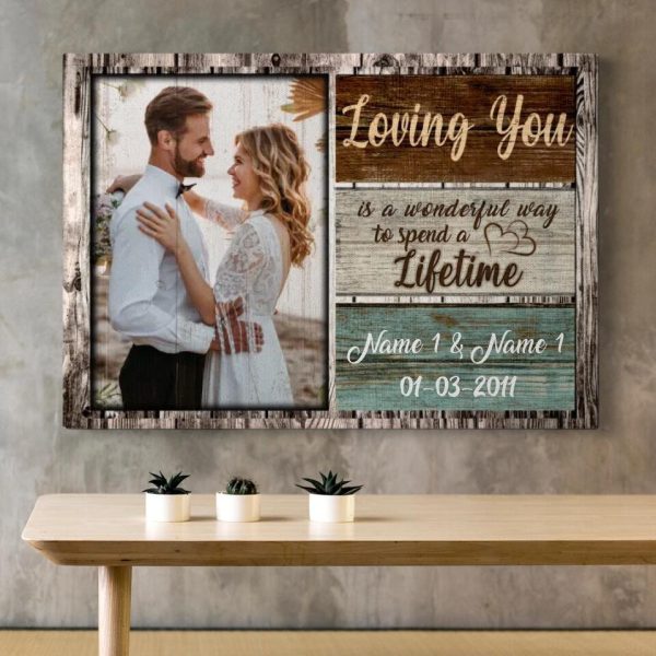 Personalized Canvas Prints Custom Photo, Name And Milestone Date - Loving You Is A Wonderful Way To Spend A Lifetime - Image 2