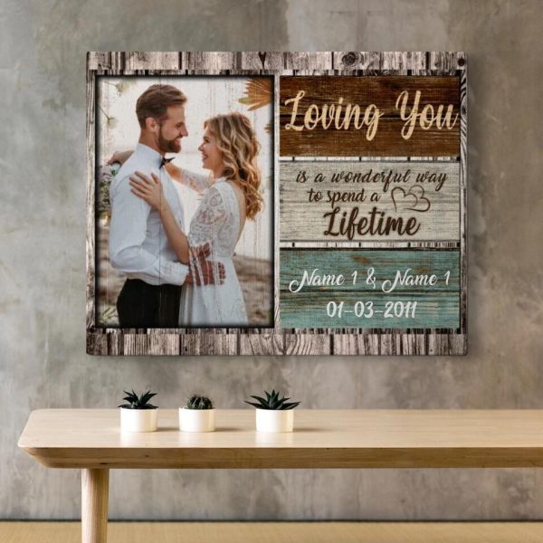 Personalized Canvas Prints Custom Photo, Name And Milestone Date - Loving You Is A Wonderful Way To Spend A Lifetime - Image 3