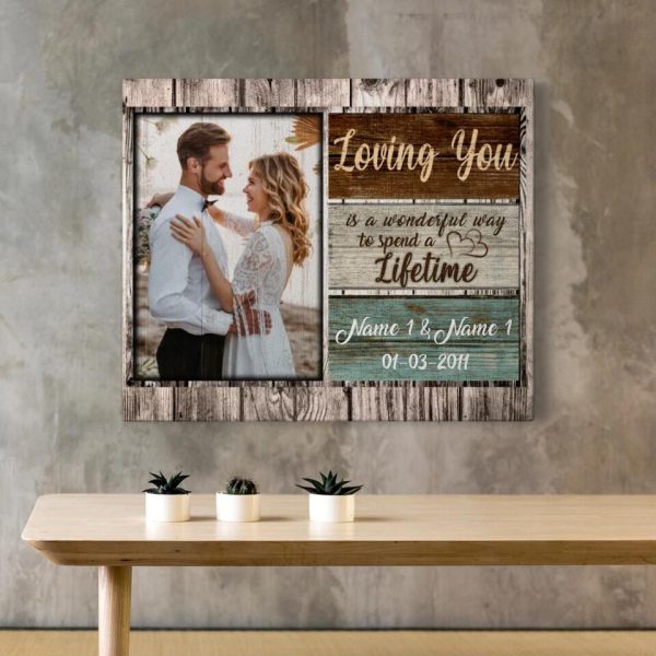 Personalized Canvas Prints Custom Photo, Name And Milestone Date - Loving You Is A Wonderful Way To Spend A Lifetime - Image 4