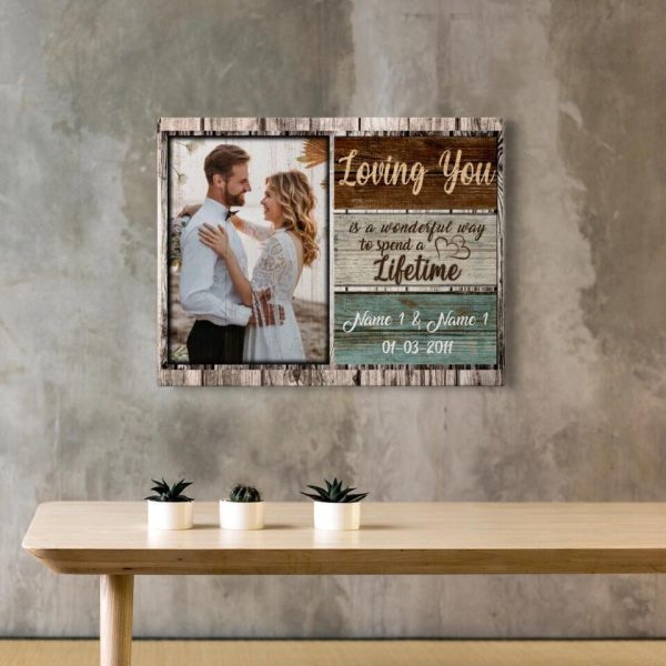 Personalized Canvas Prints Custom Photo, Name And Milestone Date - Loving You Is A Wonderful Way To Spend A Lifetime - Image 6