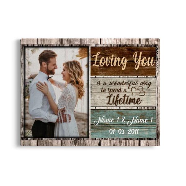 Personalized Canvas Prints Custom Photo, Name And Milestone Date - Loving You Is A Wonderful Way To Spend A Lifetime - Image 7