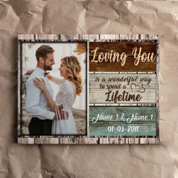 Personalized Canvas Prints Custom Photo, Name And Milestone Date - Loving You Is A Wonderful Way To Spend A Lifetime