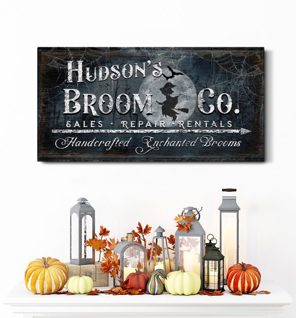 Personalized Broom Co Spooky Design Cobwebs Rustic Halloween Name Sign Halloween Home Decor Witch Broom Canvas Wall Art Rustic Fall - Image 4