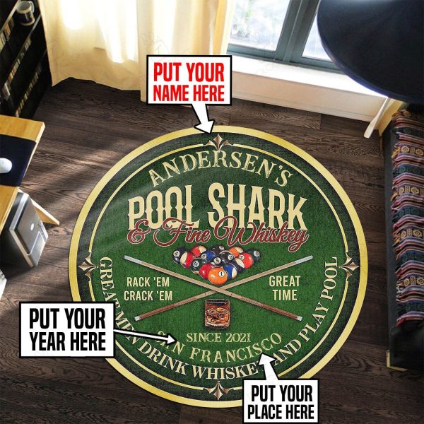 Personalized Pool Shark And Whiskey, Billiard Room Living Room Round Mat Circle Rug - Image 2